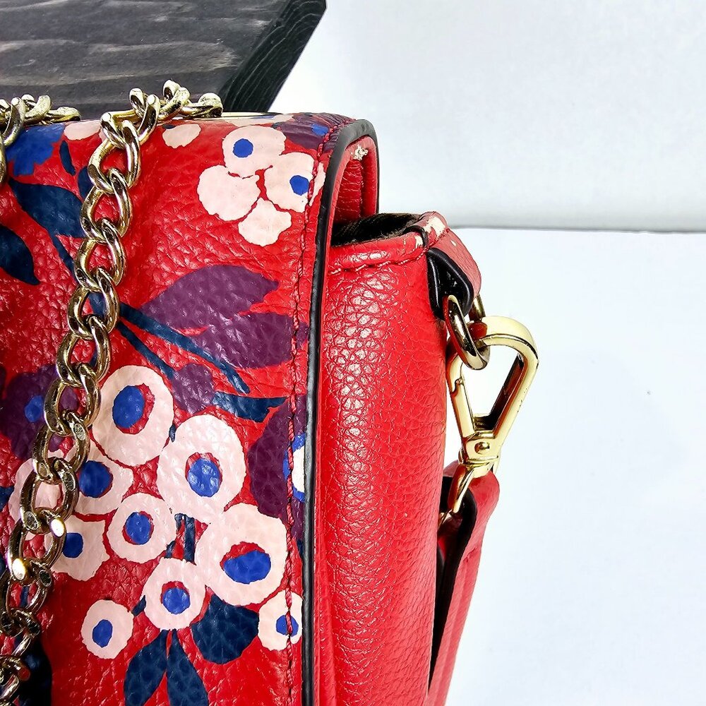 Emma & Sophia Floral Leather Coral Purple Handbag - Picture 3 of 10